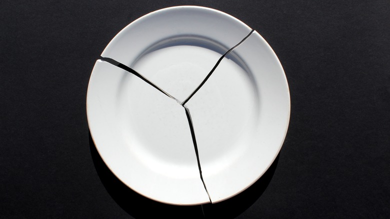 white plate broken in pieces 