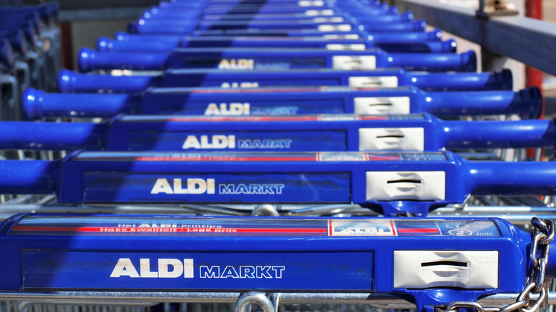 Rows of Aldi shopping carts