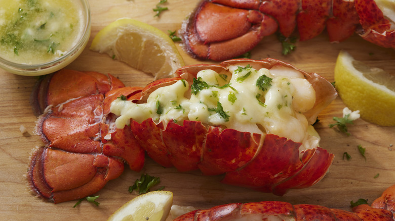 Lobster tails with herb butter and lemon