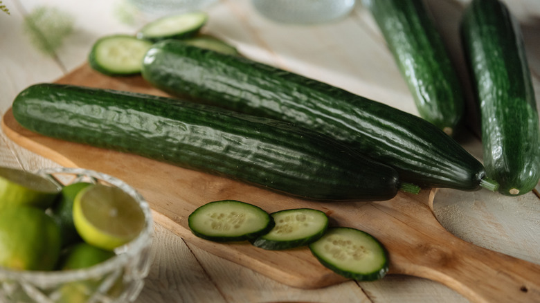 Cucumbers on cutting board