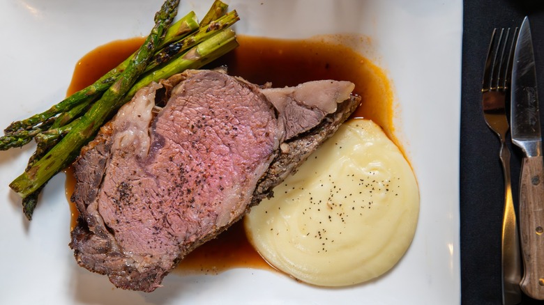 Roasted prime rib steak with veggies