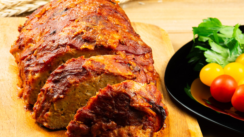 Meatloaf on a wooden cutting board