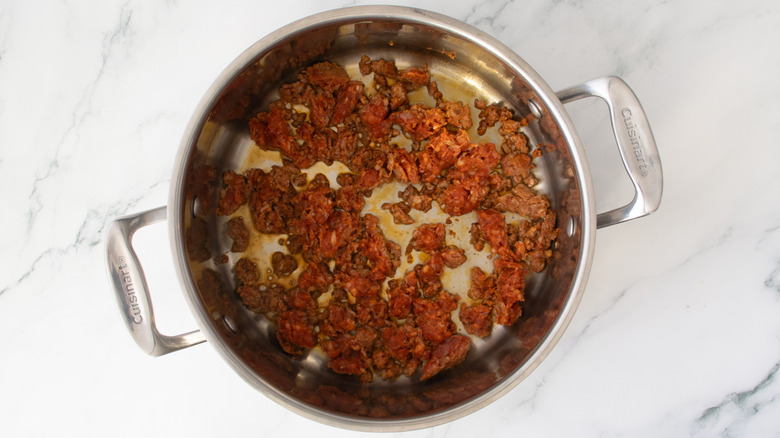Mexican-style chorizo in a metal pot