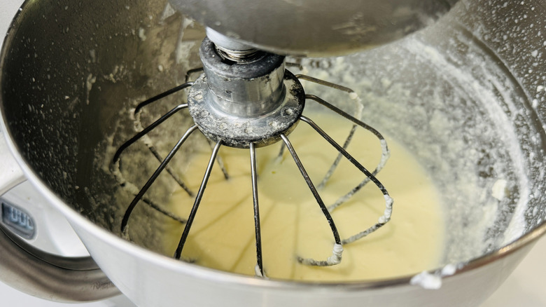 Homemade butter separation in mixing bowl
