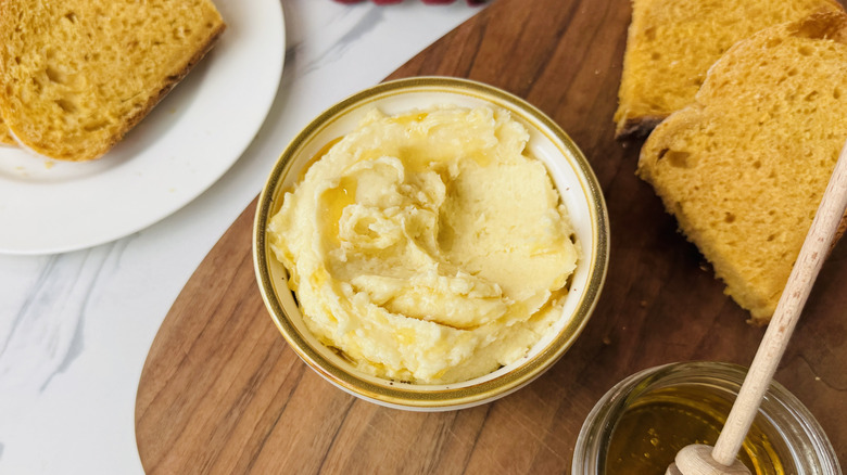 Honey butter in ramekin with toast
