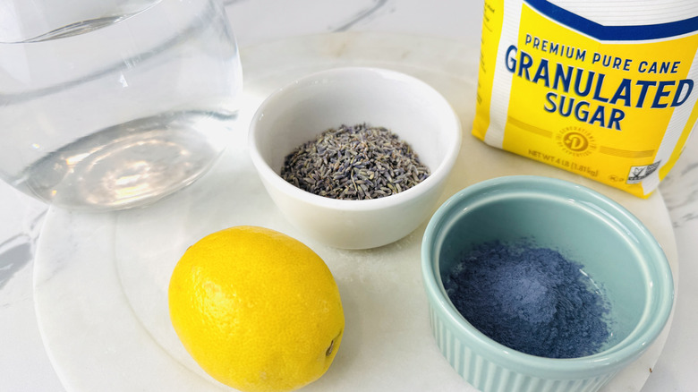 Ingredients for homemade lavender syrup