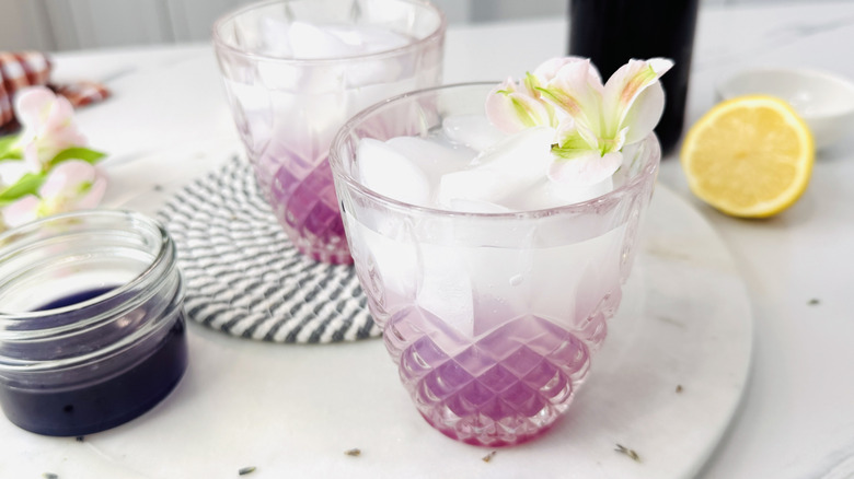 Drinks with lavender syrup garnished with flower
