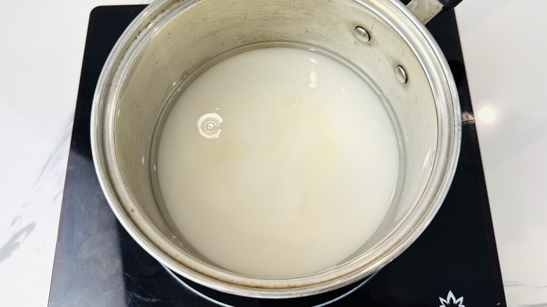 Sugar and water in a pot