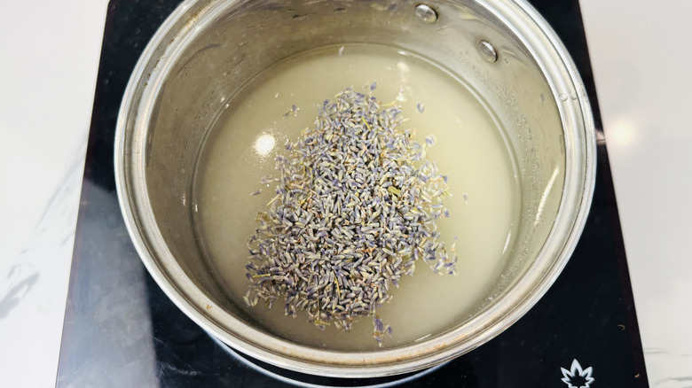 Lavender flowers in sugar syrup