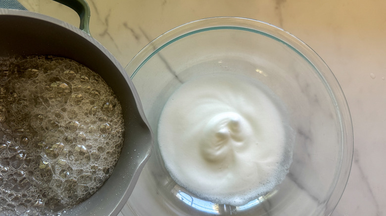 pouring hot liquid into bowl