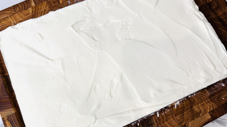 No-churn ice cream slab on cutting board