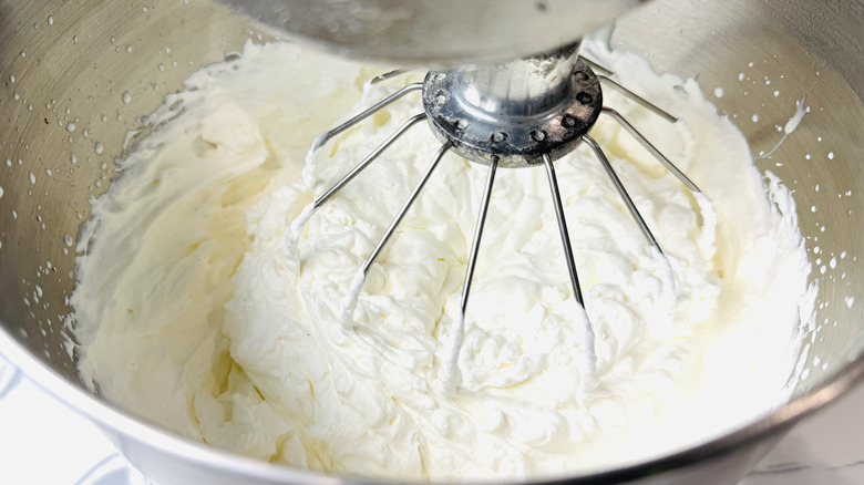 No-churn ice cream whipping in a mixing bowl