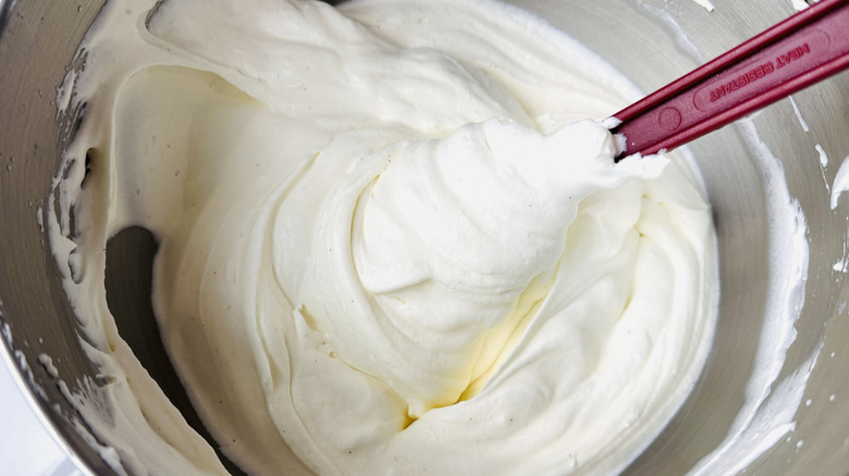 No-churn ice cream in a mixing bowl