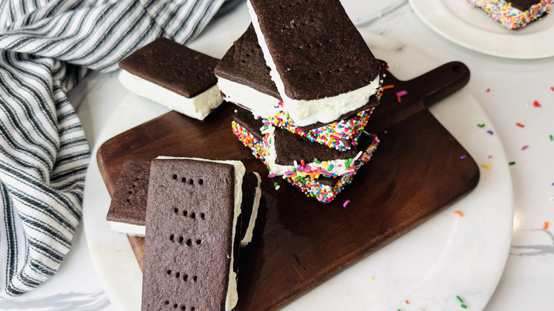 Serving homemade old-fashioned ice cream sandwiches