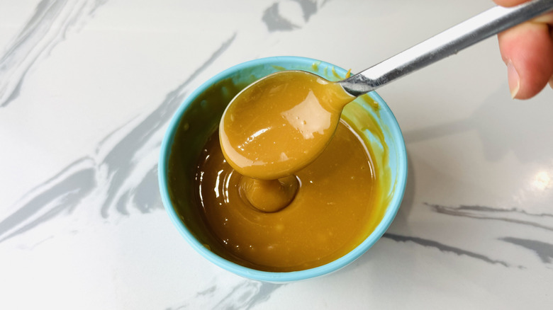 Melted caramels in bowl