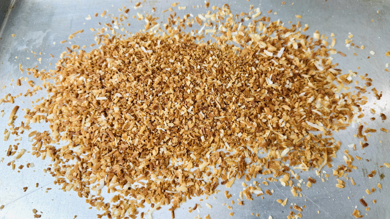 Toasted coconut on baking sheet