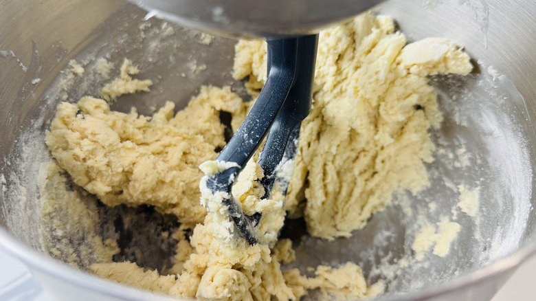 Cookie dough in mixing bowl
