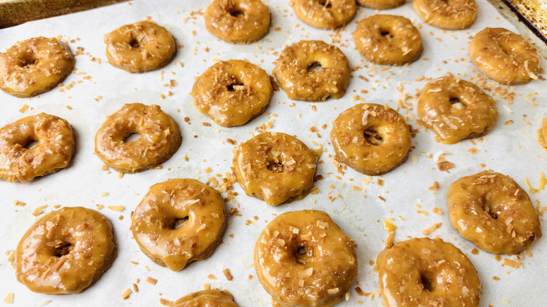 Dipped homemade Samoas on baking sheet