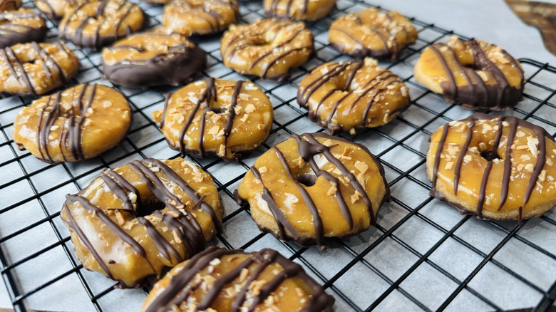 Homemade Samoas on cooling rack