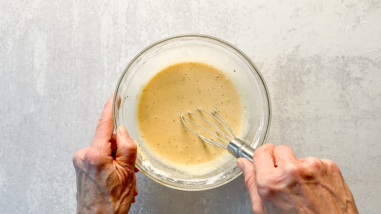 Whisking batter for honey walnut shrimp