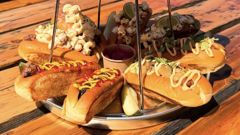 Bottom level of hot dog tower