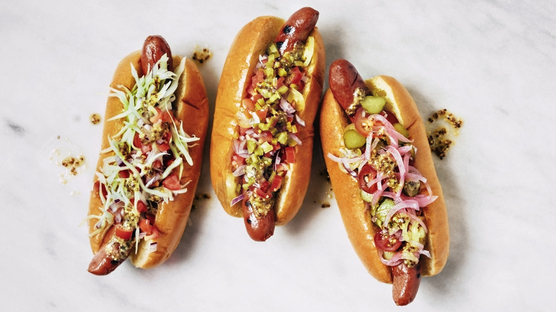 Hot dogs on white background