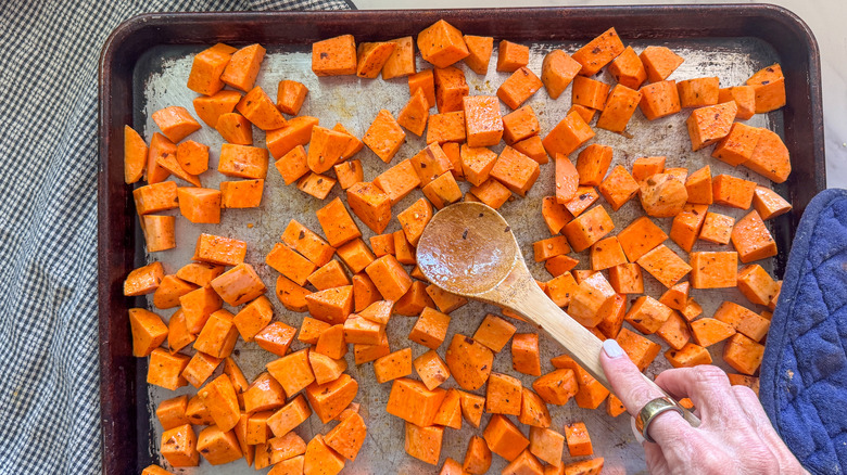 sweet potatoes on baking sheet