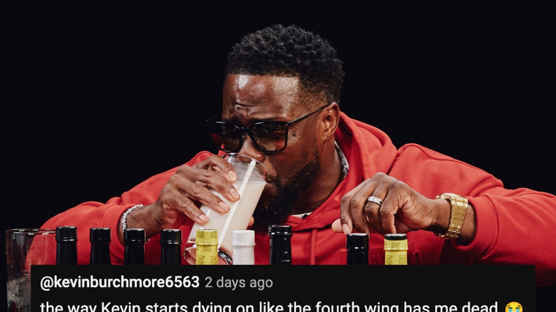 Kevin Hart drinks milk on Hot Ones and grimaces