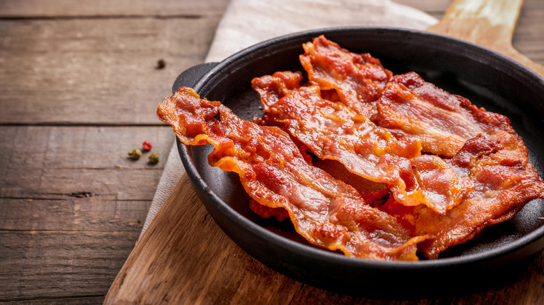 Pile of cooked bacon.