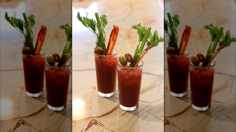 Garnished Bloody Bull cocktails.
