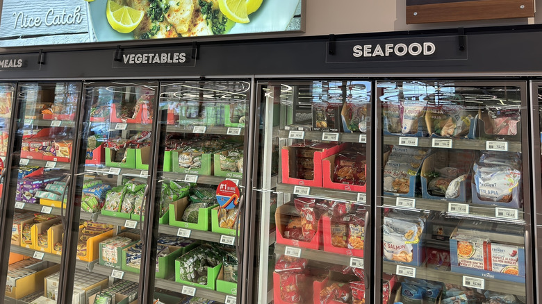 Aldi freezer case for vegetables and seafood