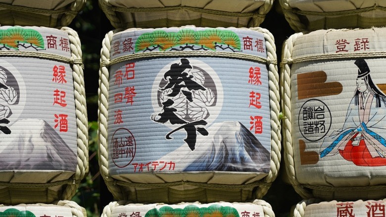 Stacked barrels of sake