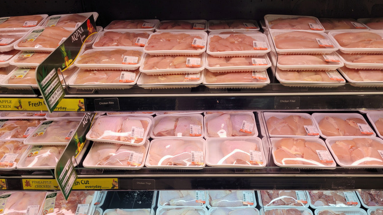 Packages of chicken at the grocery store