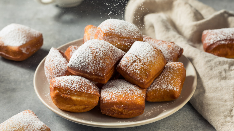 Beignets dusted with powdered sugar
