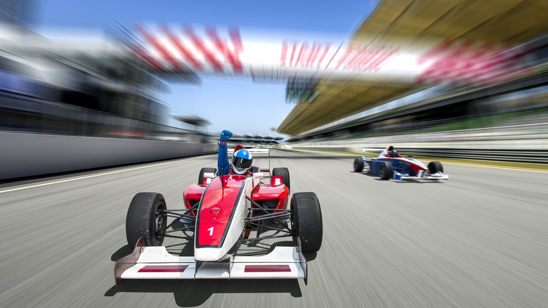 Formula 1 race car at finish line