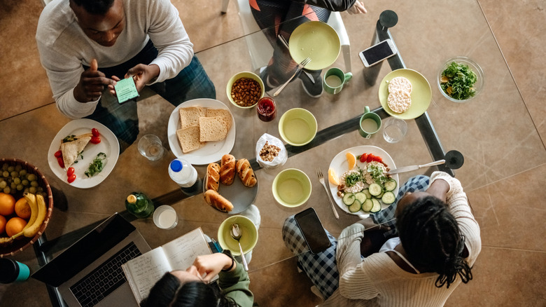 Students eating in a dining hall