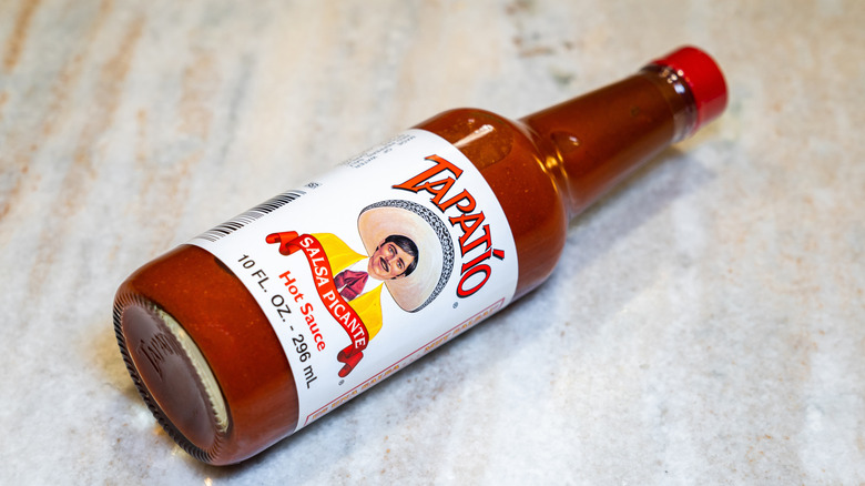 Tapatio bottle on a counter