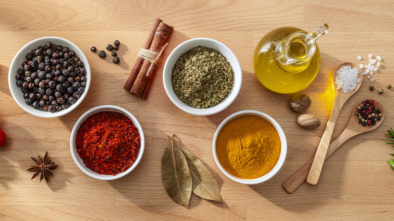 Bowls filled with spices