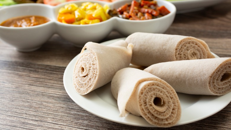 plate of rolled injera