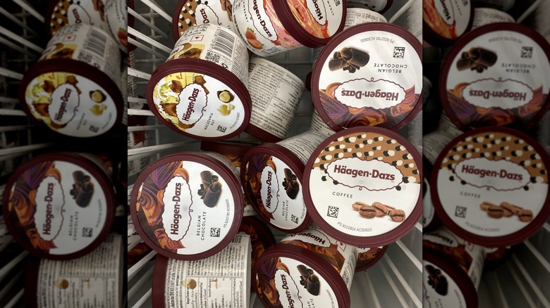 Various pints and flavors of Häagen-Dazs ice cream