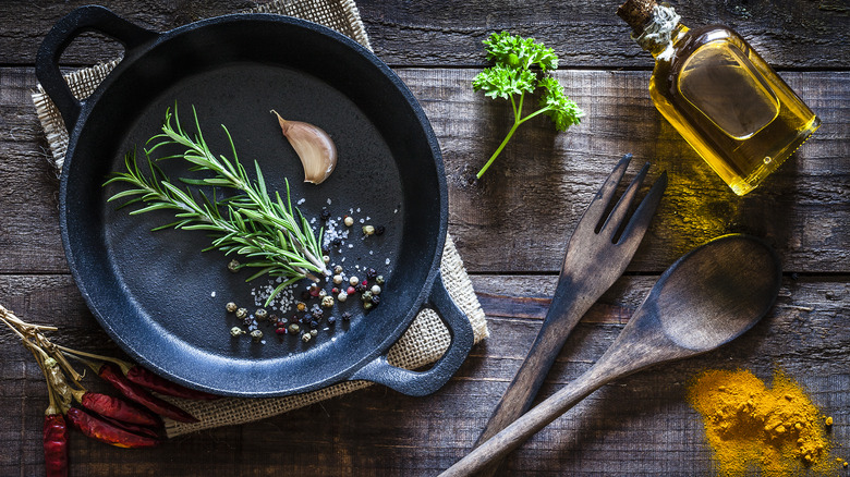 A black cast iron pan