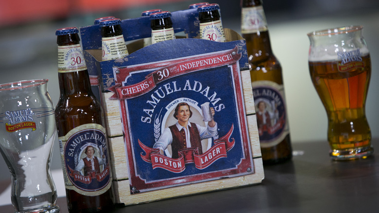 Six-packed glass bottles Samuel Adams Beer