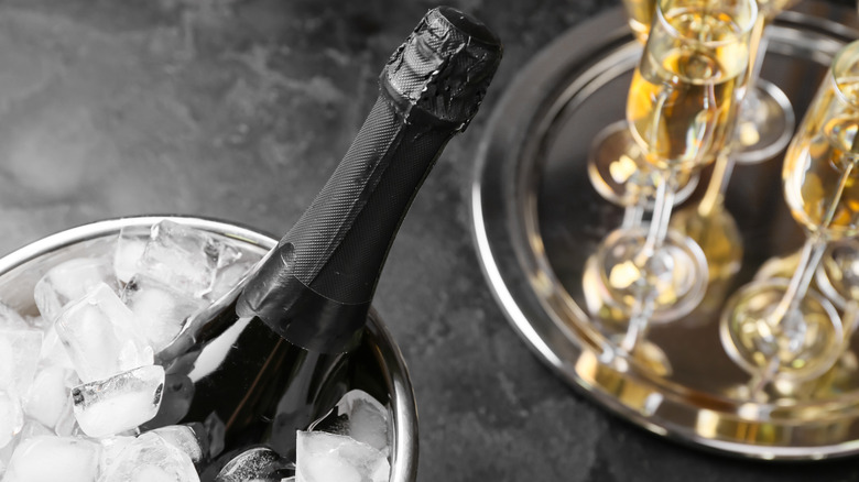 Iced champagne in a bucket.