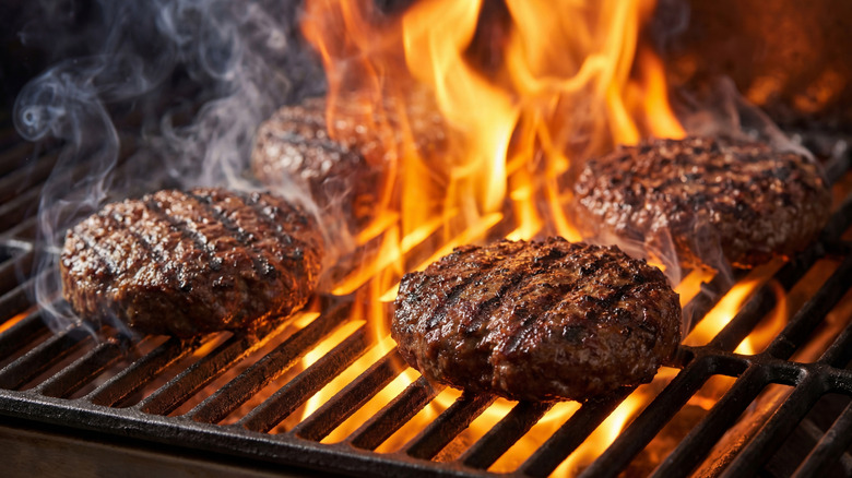 Burger patties on a grill