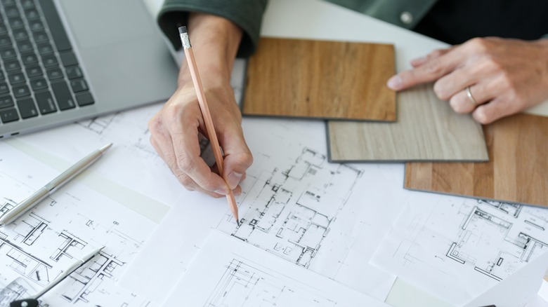 kitchen remodel design being drawn out