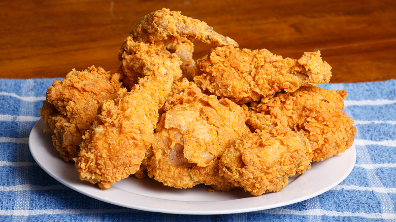 Plate of fried chicken.