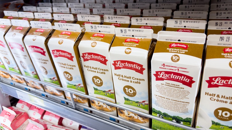 Cartons of half and half at grocery store