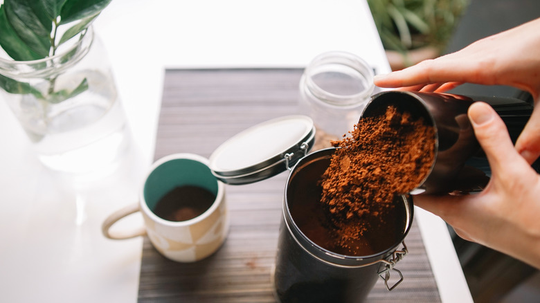 coffee grounds and coffee cup