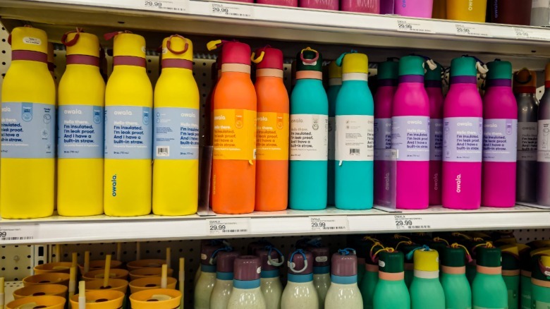 Owala water bottles on a store shelf