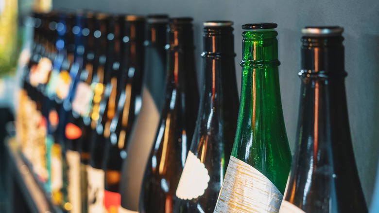 Sake bottles on a bar